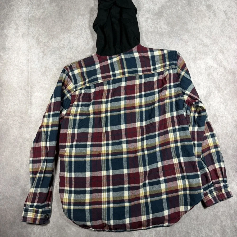 PacSun Mens XL Hooded Flannel Shirt Plaid Button Up Long Sleeve Multi Color